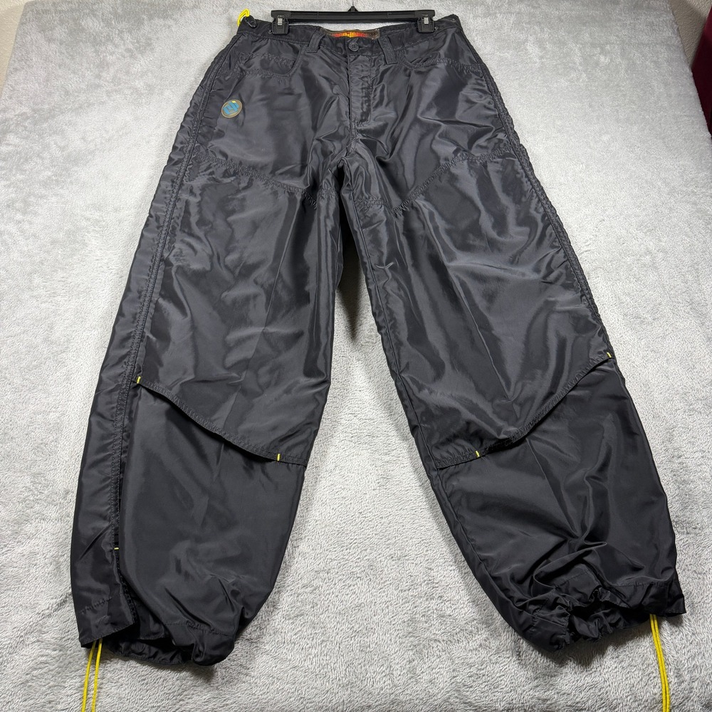 Vintage JNCO Jeans Parachute Pants Mens 34 Black Nylon Baggy Rave Y2K 90s